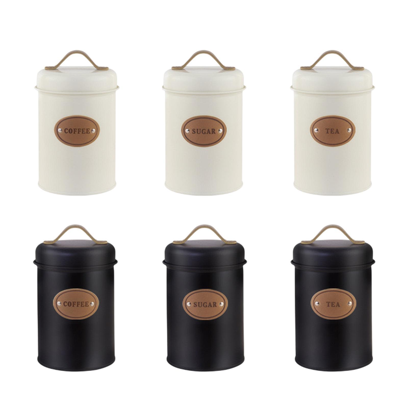 Coffee Tea Sugar Container Set - Zestaw metalowych pojemników kuchennych z szczelnymi