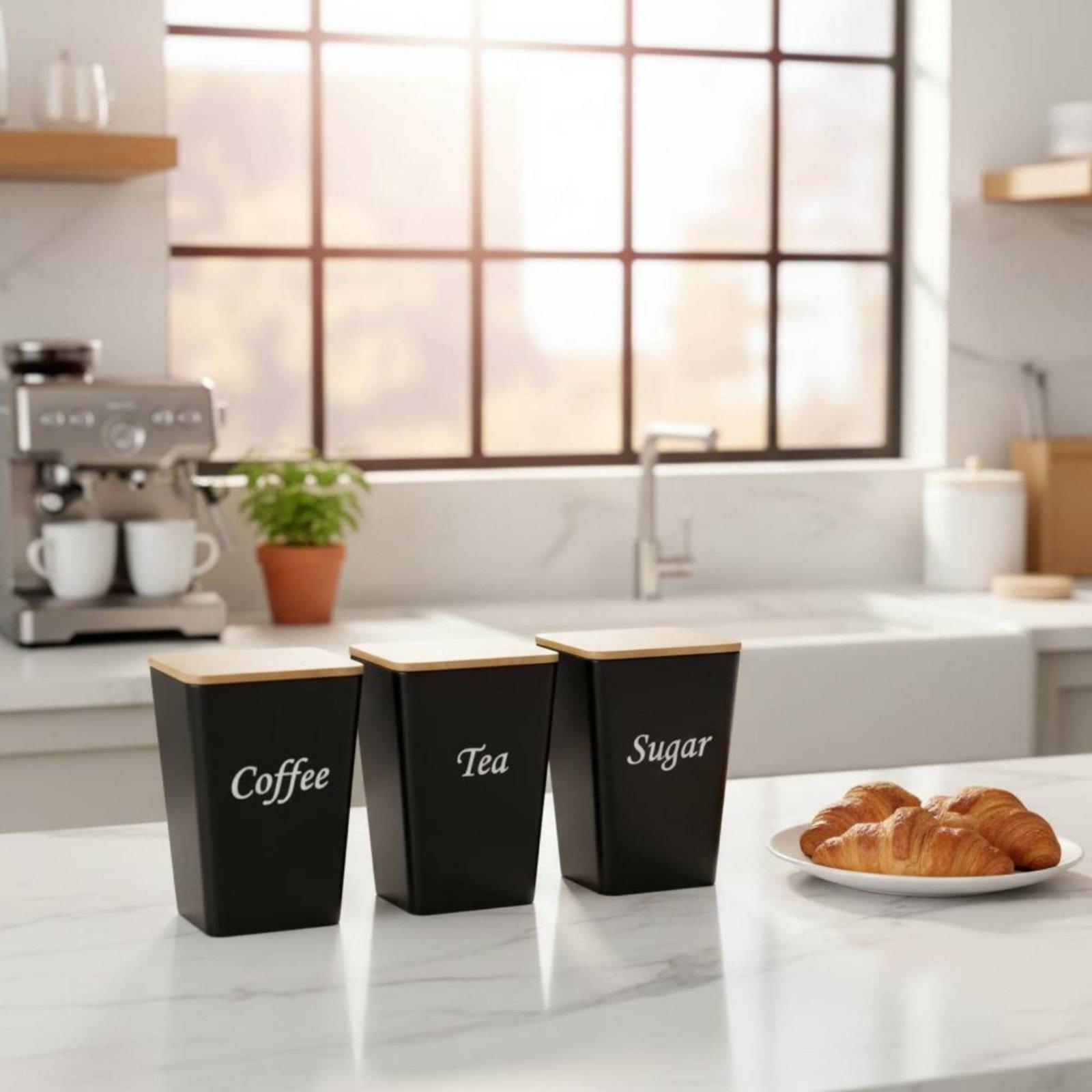Zestaw metalowych pojemników z – Coffee Tea Sugar Container Set recenzja i cena