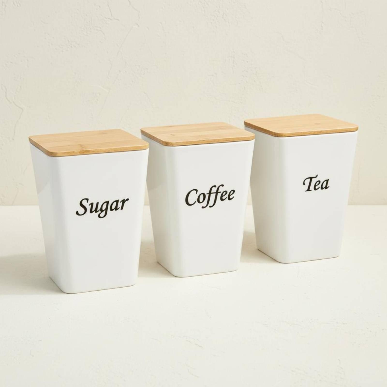 Zestaw metalowych pojemników z – Coffee Tea Sugar Container Set recenzja i cena