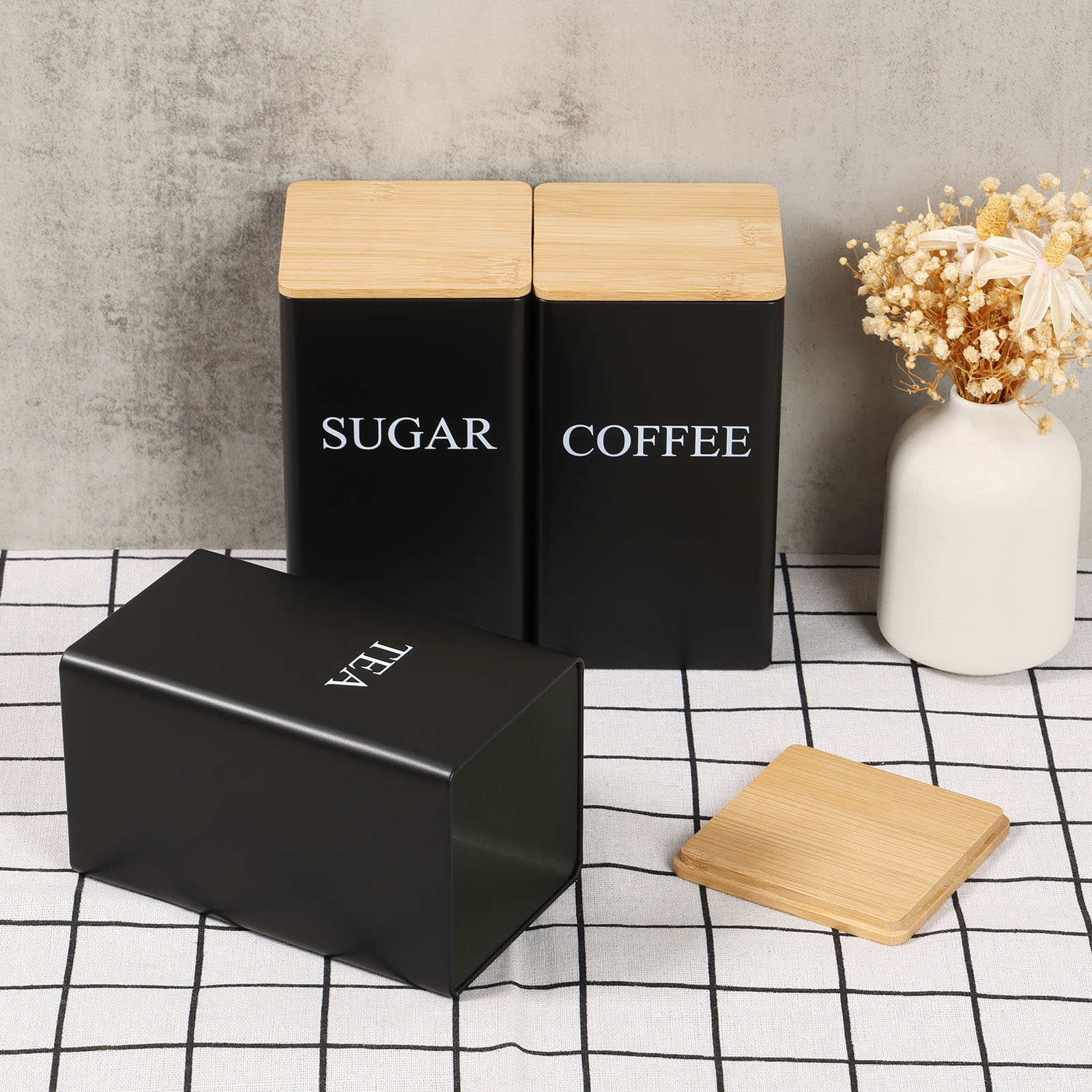 Metalowy pojemnik na kawę i he – Coffee Tea Sugar Container Set recenzja i cena